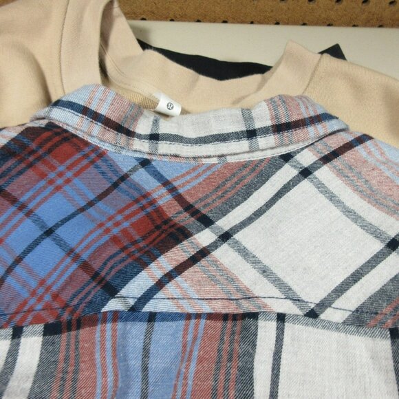 Kavu womens blue rust white plaid corduroy flip an elbow patch flannel shirt XS - Picture 9 of 9